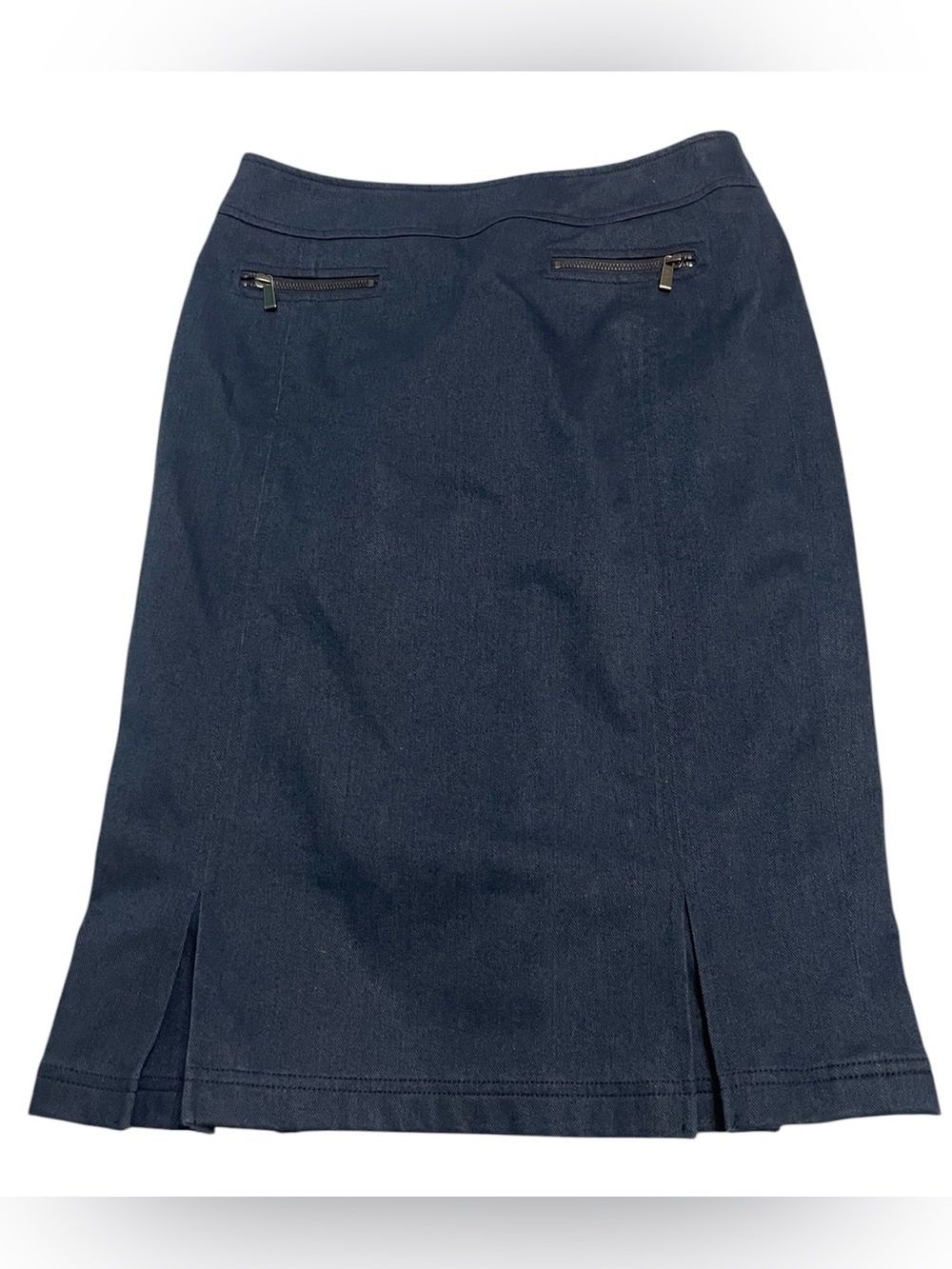 Doncaster collection dark blue stretch pencil Skirt zip pockets country club 6